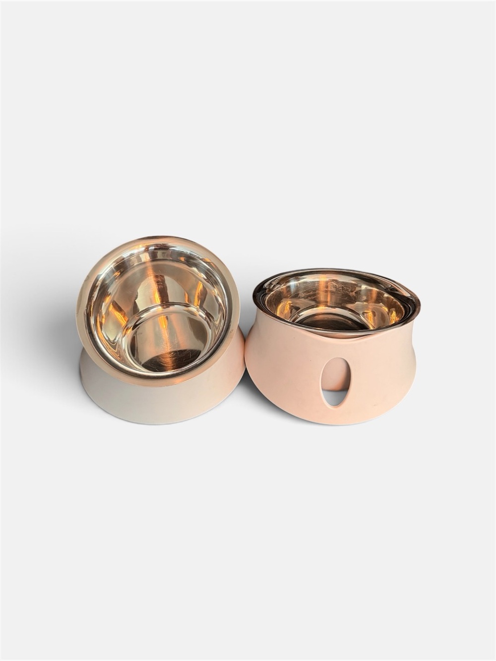 Alessi Set of 2 Stainless Steel Pet Bowls with White Silicone Base